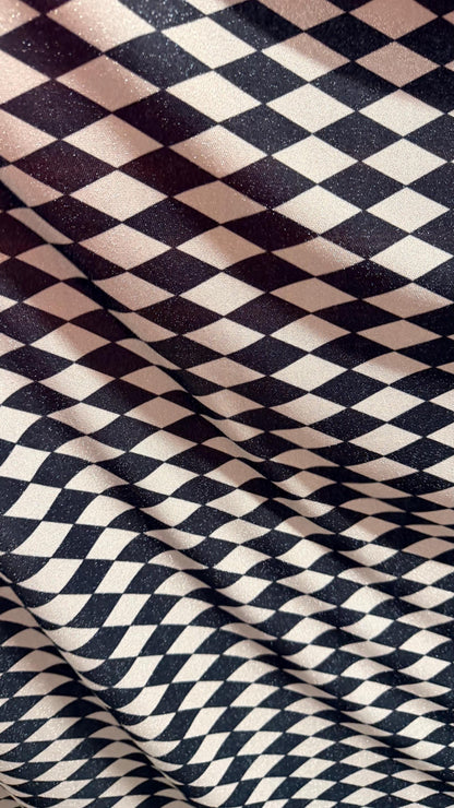 Harlequin design Silver/Black on Metallic Lurex spandex 2-way stretch 58/60” High quality fabrics by AlexLAFabrics