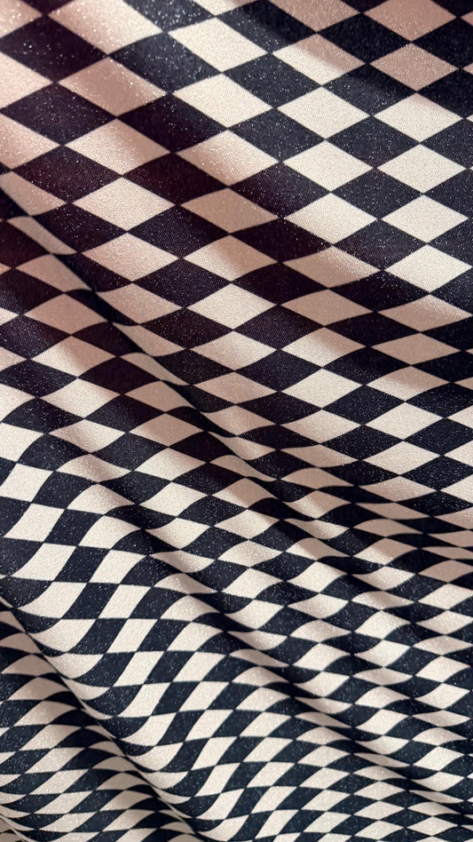 Harlequin design Silver/Black on Metallic Lurex spandex 2-way stretch 58/60” High quality fabrics by AlexLAFabrics