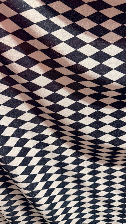 Harlequin design Silver/Black on Metallic Lurex spandex 2-way stretch 58/60” High quality fabrics by AlexLAFabrics