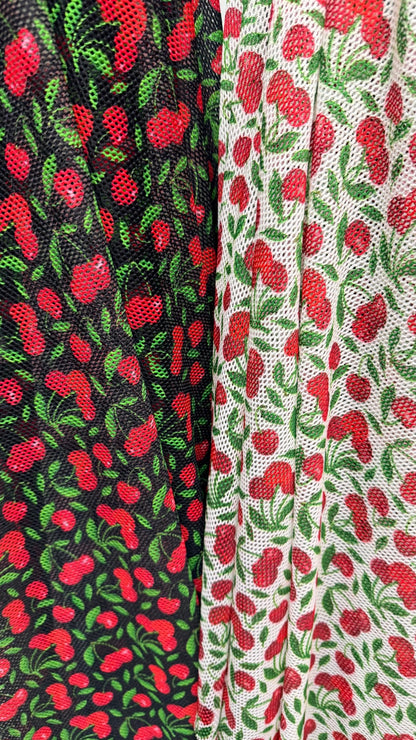 New fishnet cherry design 2-way stretch 58/60” Sold by the YD. Ships worldwide from Los Angeles California USA. High quality fabrics