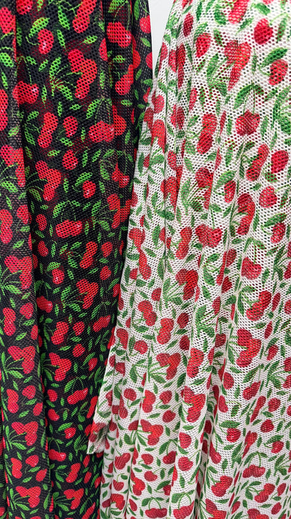 New fishnet cherry design 2-way stretch 58/60” Sold by the YD. Ships worldwide from Los Angeles California USA. High quality fabrics