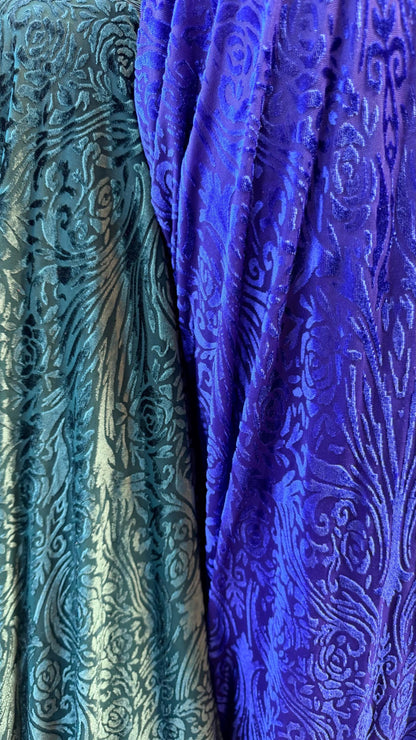 New burnout velvet exotic Flower abstract design  4way Stretch 58/60" Sold by the YD. Ships worldwide from Los Angeles California USA