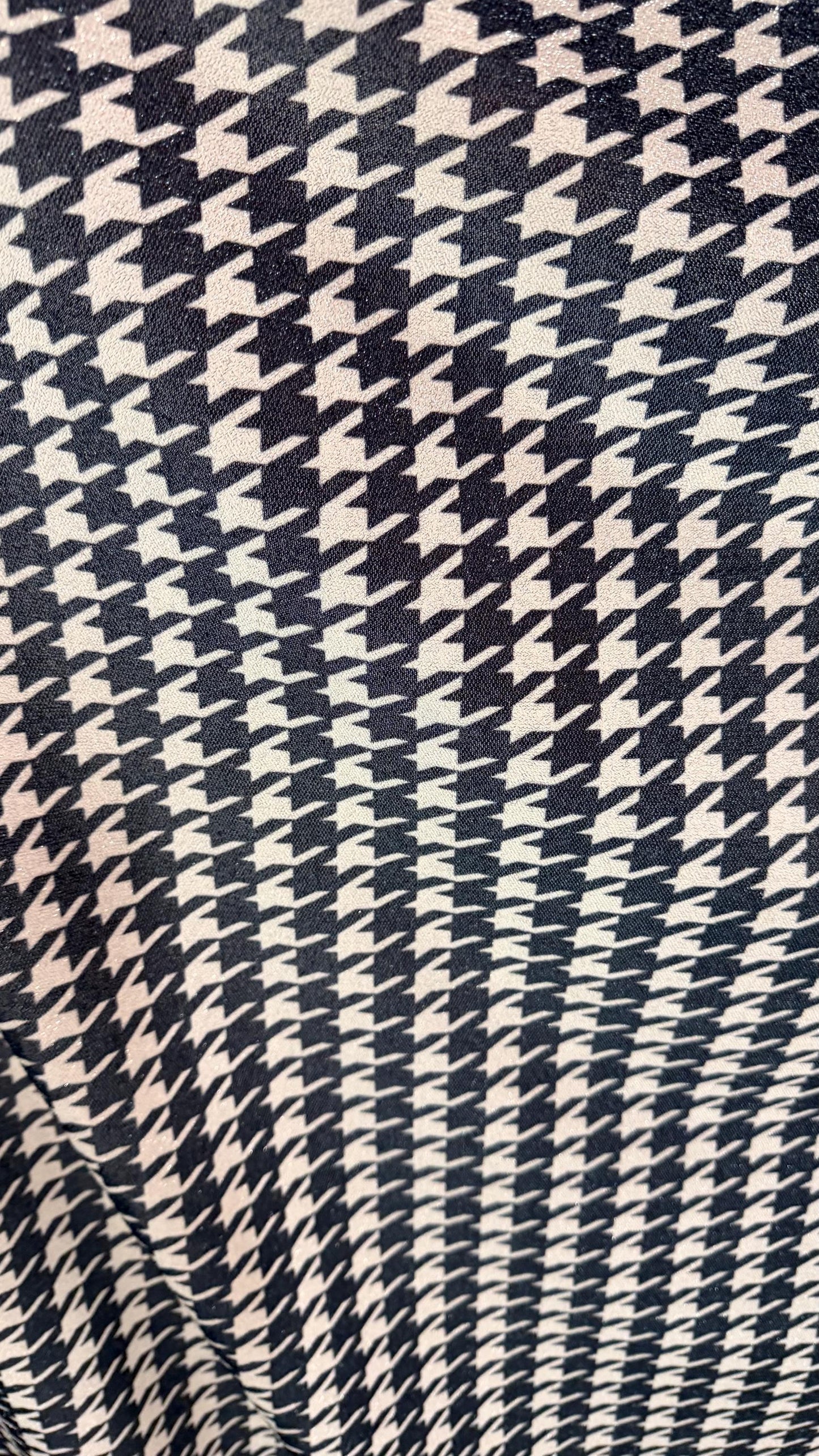 Houndstooth design Silver/Black on Metallic Lurex spandex 2-way stretch 58/60” High quality fabrics by AlexLAFabrics