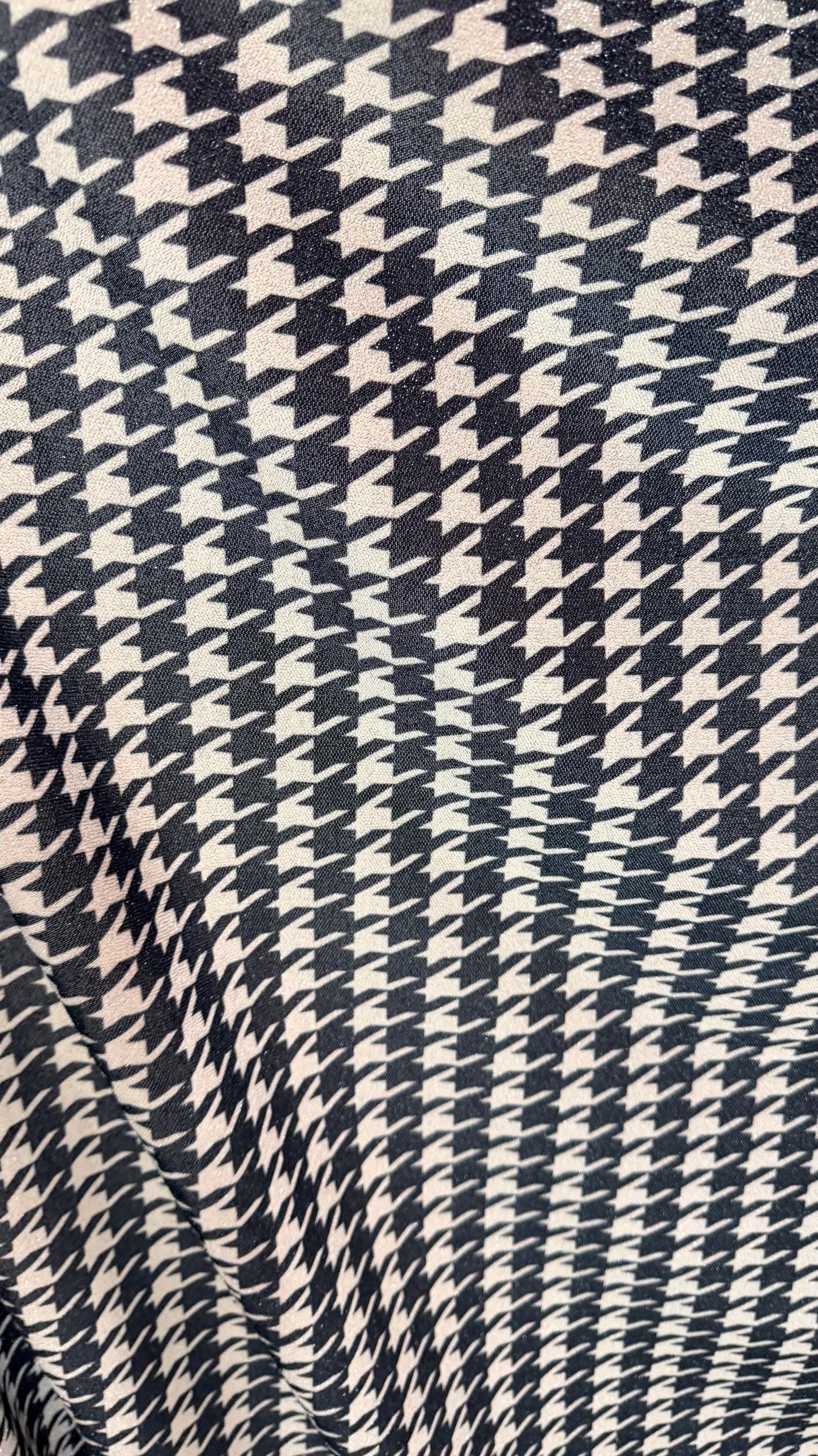 Houndstooth design Silver/Black on Metallic Lurex spandex 2-way stretch 58/60” High quality fabrics by AlexLAFabrics