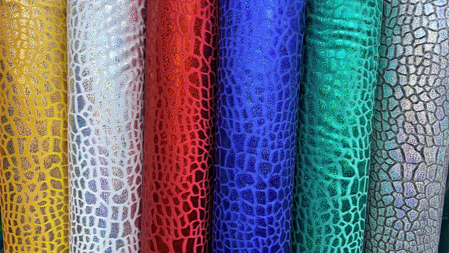 Turtle Exotic design  hologram metallic stretch velvet 2-way stretch 58/60" sold by the yd. ships worldwide from Los Angeles California USA