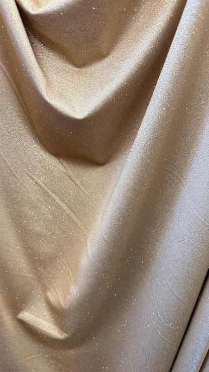New Metallic Glitter Nylon Spandex Taupe/Gold 4way stretch 58/60"  Sold by the YD. Ships worldwide from Los Angeles California USA.