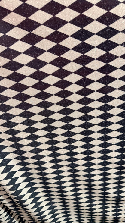 Harlequin design Silver/Black on Metallic Lurex spandex 2-way stretch 58/60” High quality fabrics by AlexLAFabrics