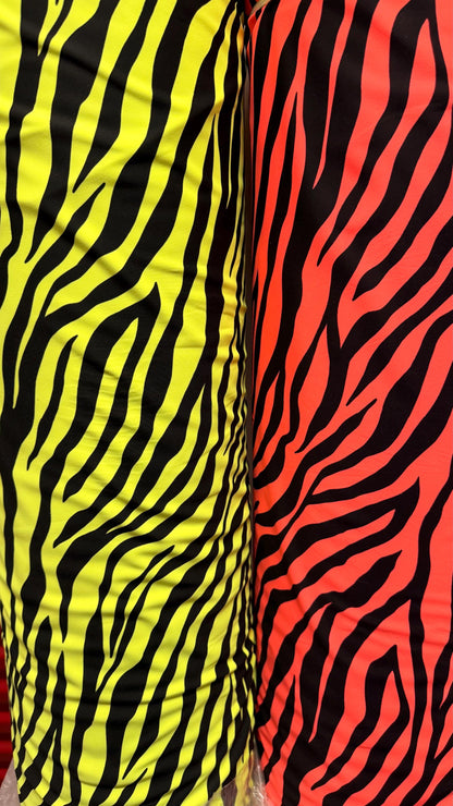 New Exotic Classic Zebra design Neon Colors  print on best quality of nylon spandex 4-way stretch 58/60” Sold by the YD.