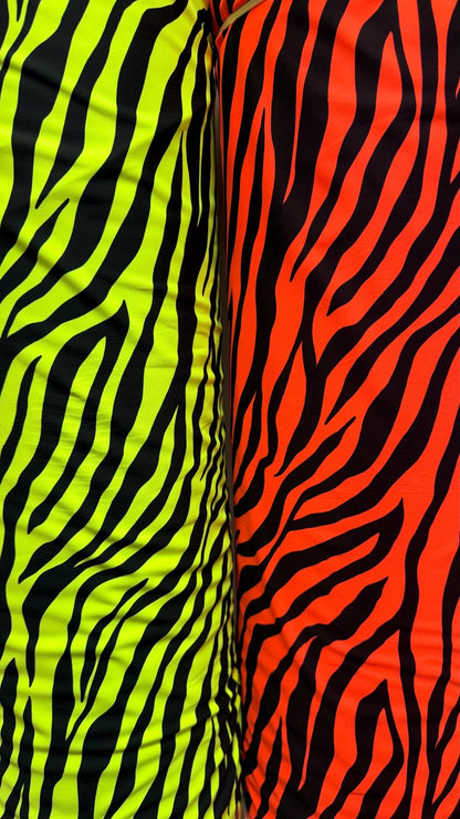 New Exotic Classic Zebra design Neon Colors  print on best quality of nylon spandex 4-way stretch 58/60” Sold by the YD.