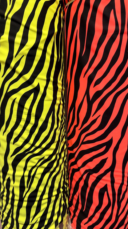 New Exotic Classic Zebra design Neon Colors  print on best quality of nylon spandex 4-way stretch 58/60” Sold by the YD.