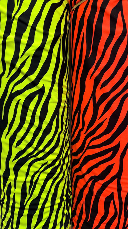 New Exotic Classic Zebra design Neon Colors  print on best quality of nylon spandex 4-way stretch 58/60” Sold by the YD.