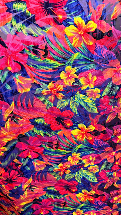 New Burnout Velvet Tropical Flower design multicolor 4way Stretch 58/60" Sold by the YD. Ships worldwide from Los Angeles California USA.