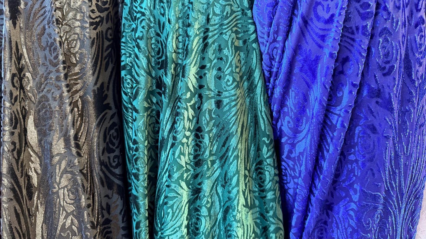 New burnout velvet exotic Flower abstract design  4way Stretch 58/60" Sold by the YD. Ships worldwide from Los Angeles California USA