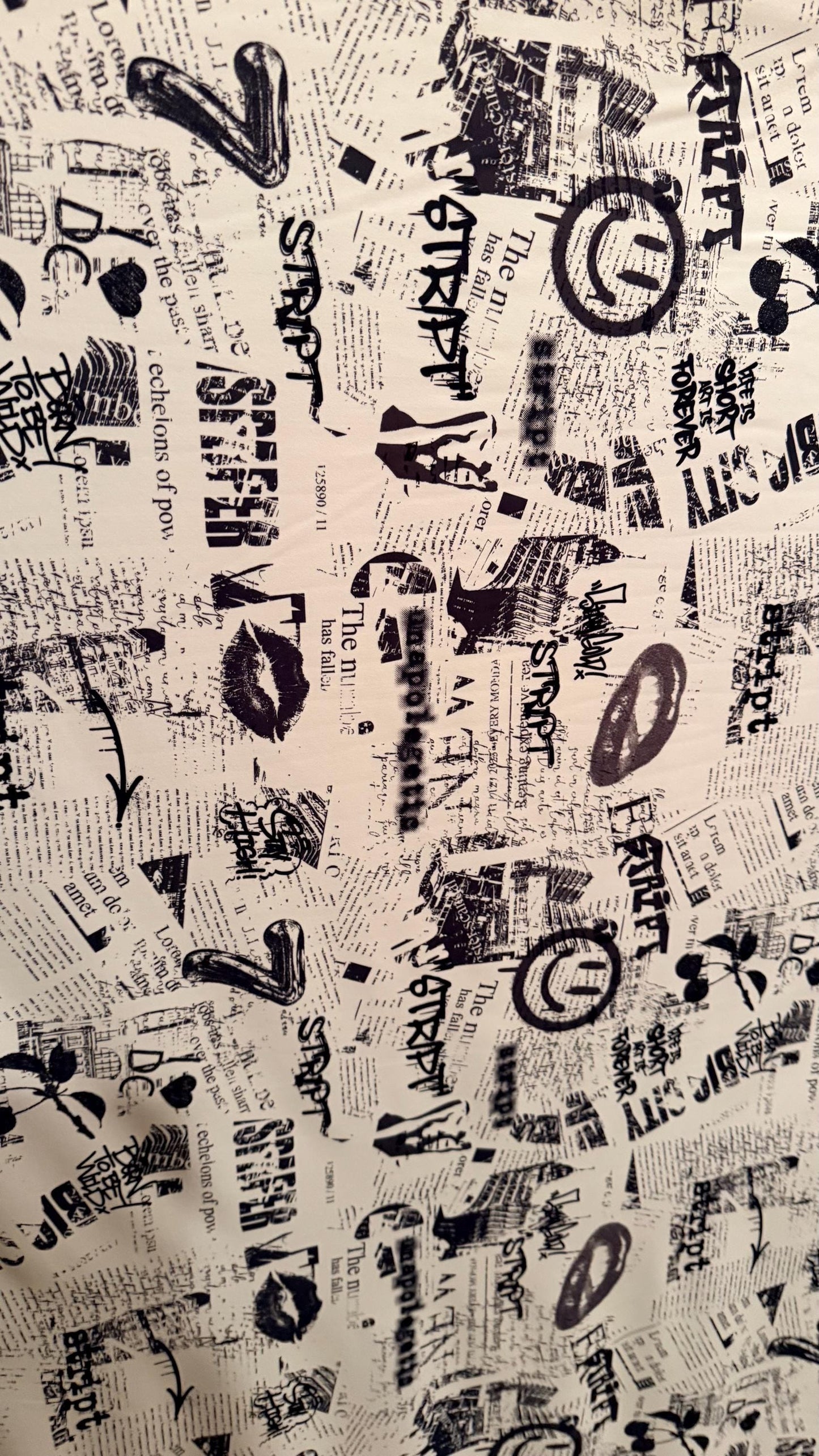 Newspaper fashion design Black/White  print on great quality of nylon spandex 4-way stretch 58/60”
