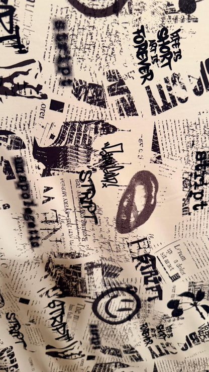 Newspaper fashion design Black/White  print on great quality of nylon spandex 4-way stretch 58/60”