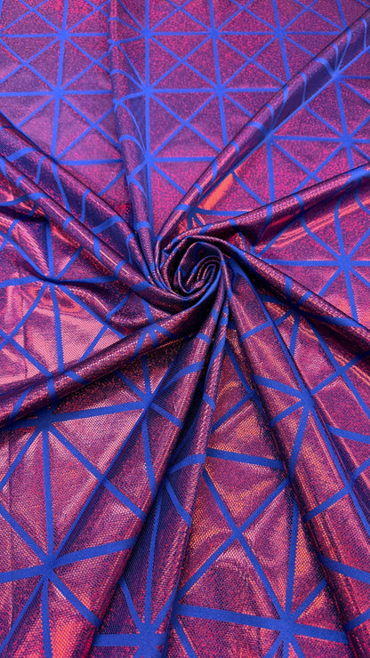 Geometric desing hologram metallic nylon spandex 4-way stretch 58/60" sold by the yd. Ships worldwide from Los Angeles California USA