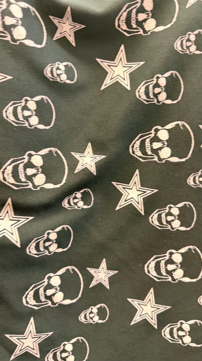 New Heavy Ponte Roma spandex skulls design  2-way stretch  58/60” Sold by the YD. Ships worldwide from Los Angeles California USA