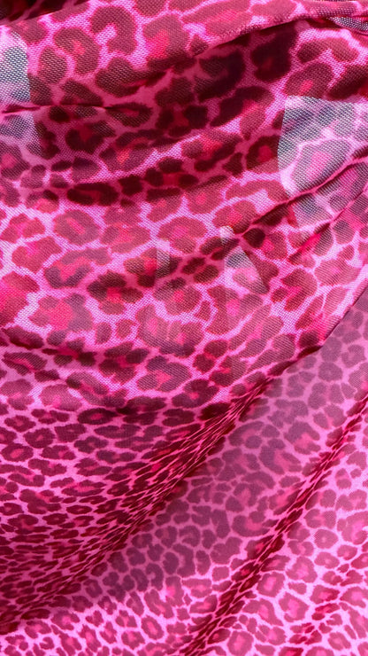 New Exotic leopard design Pink  print on power mesh 4-way stretch 58/60” Sold by the YD. Ships worldwide from Los Angeles California USA.