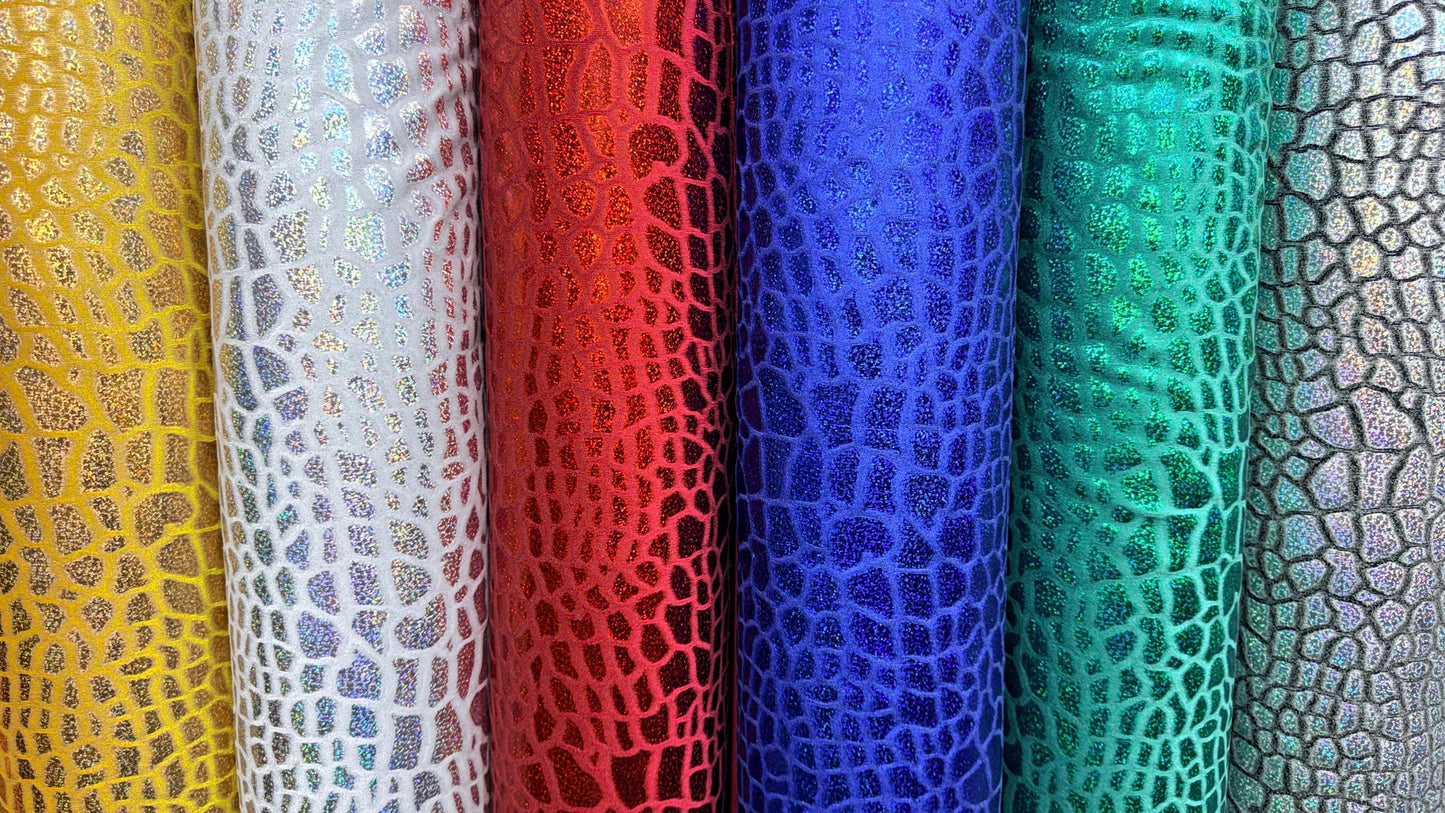 Turtle Exotic design  hologram metallic stretch velvet 2-way stretch 58/60" sold by the yd. ships worldwide from Los Angeles California USA