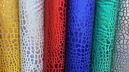 Turtle Exotic design  hologram metallic stretch velvet 2-way stretch 58/60" sold by the yd. ships worldwide from Los Angeles California USA