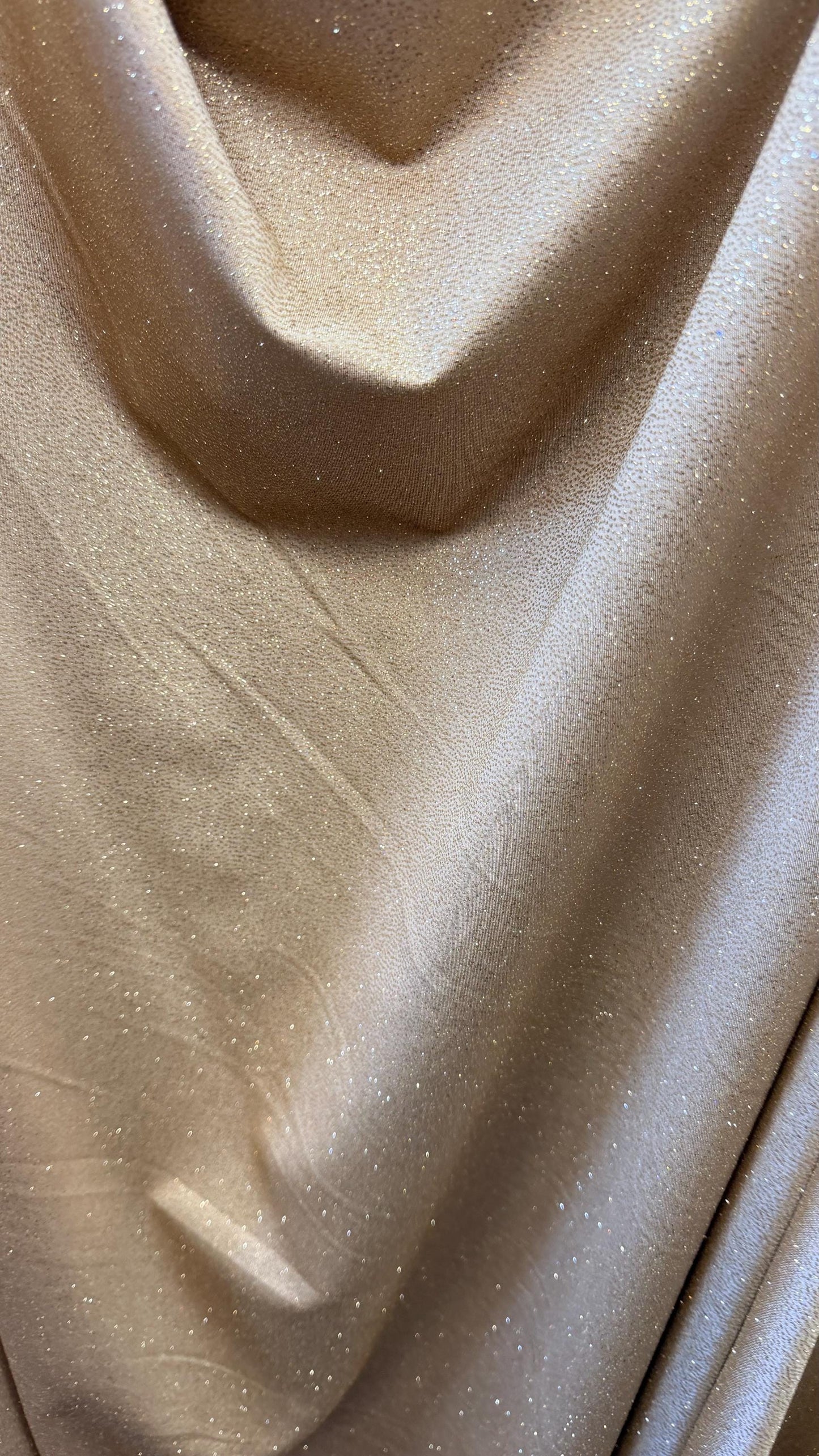New Metallic Glitter Nylon Spandex Taupe/Gold 4way stretch 58/60"  Sold by the YD. Ships worldwide from Los Angeles California USA.