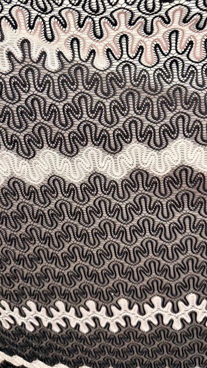New Lace Crochet design Black/white 4-way stretch 58/60” Sold by the YD. High quality fabrics by AlexLAFabrics