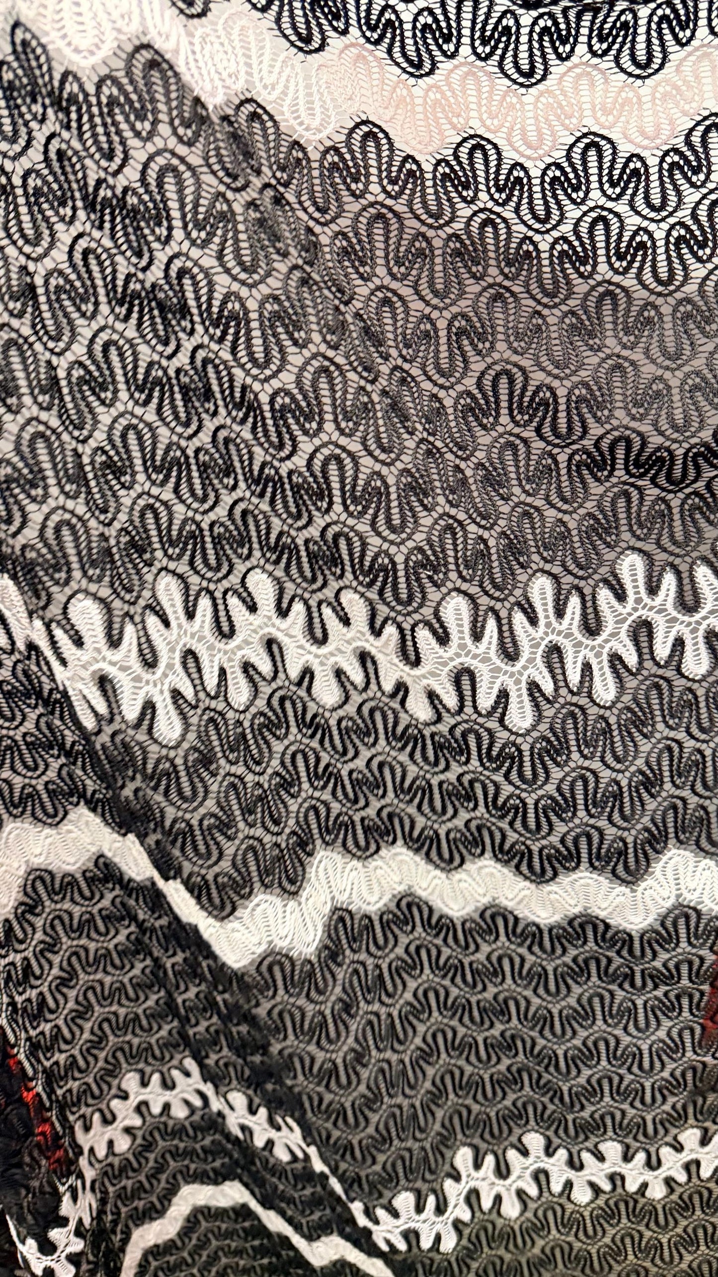 New Lace Crochet design Black/white 4-way stretch 58/60” Sold by the YD. High quality fabrics by AlexLAFabrics