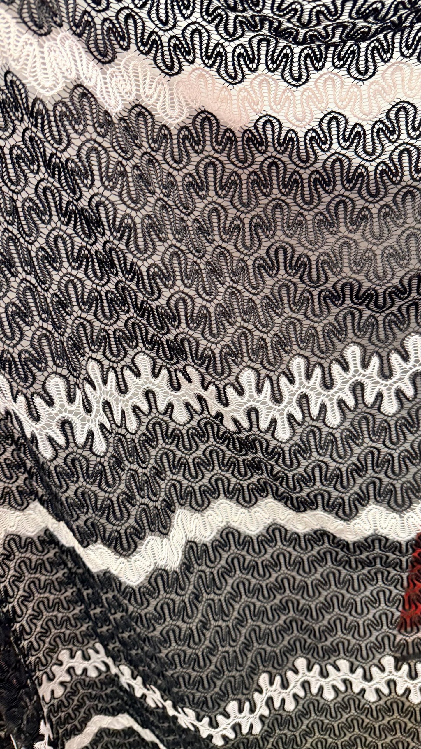 New Lace Crochet design Black/white 4-way stretch 58/60” Sold by the YD. High quality fabrics by AlexLAFabrics