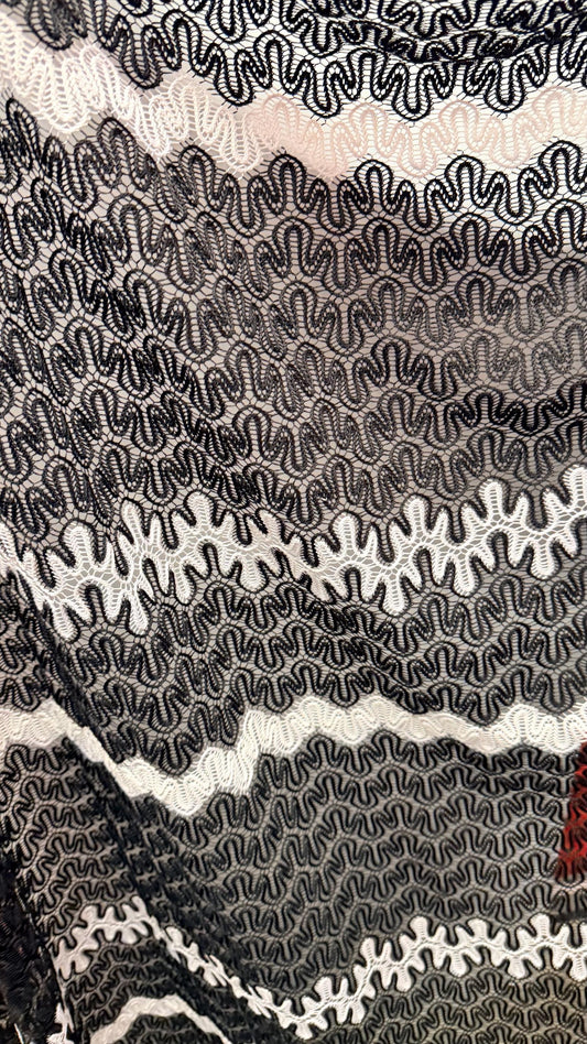 New Lace Crochet design Black/white 4-way stretch 58/60” Sold by the YD. High quality fabrics by AlexLAFabrics