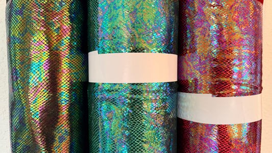 NEW Luxury Iridescent snake skin design diamond metallic foil on heavy stretch velvet 420gsm 4-way stretch 58/60” Sold by the YD.