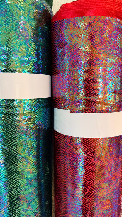 NEW Luxury Iridescent snake skin design diamond metallic foil on heavy stretch velvet 420gsm 4-way stretch 58/60” Sold by the YD.