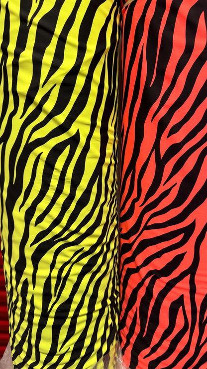 New Exotic Classic Zebra design Neon Colors  print on best quality of nylon spandex 4-way stretch 58/60” Sold by the YD.