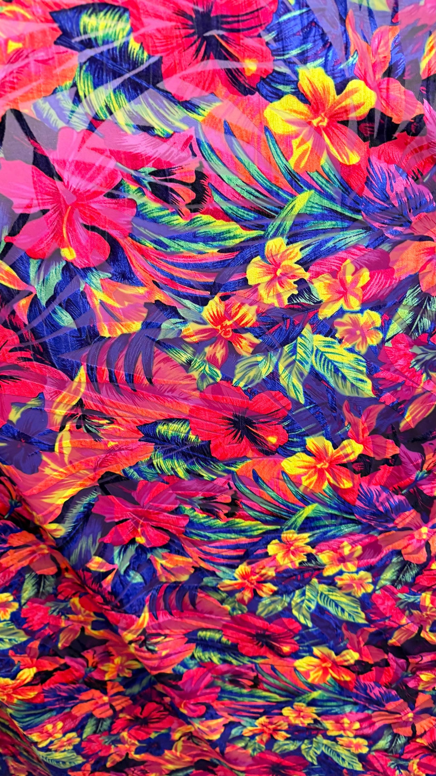 New Burnout Velvet Tropical Flower design multicolor 4way Stretch 58/60" Sold by the YD. Ships worldwide from Los Angeles California USA.