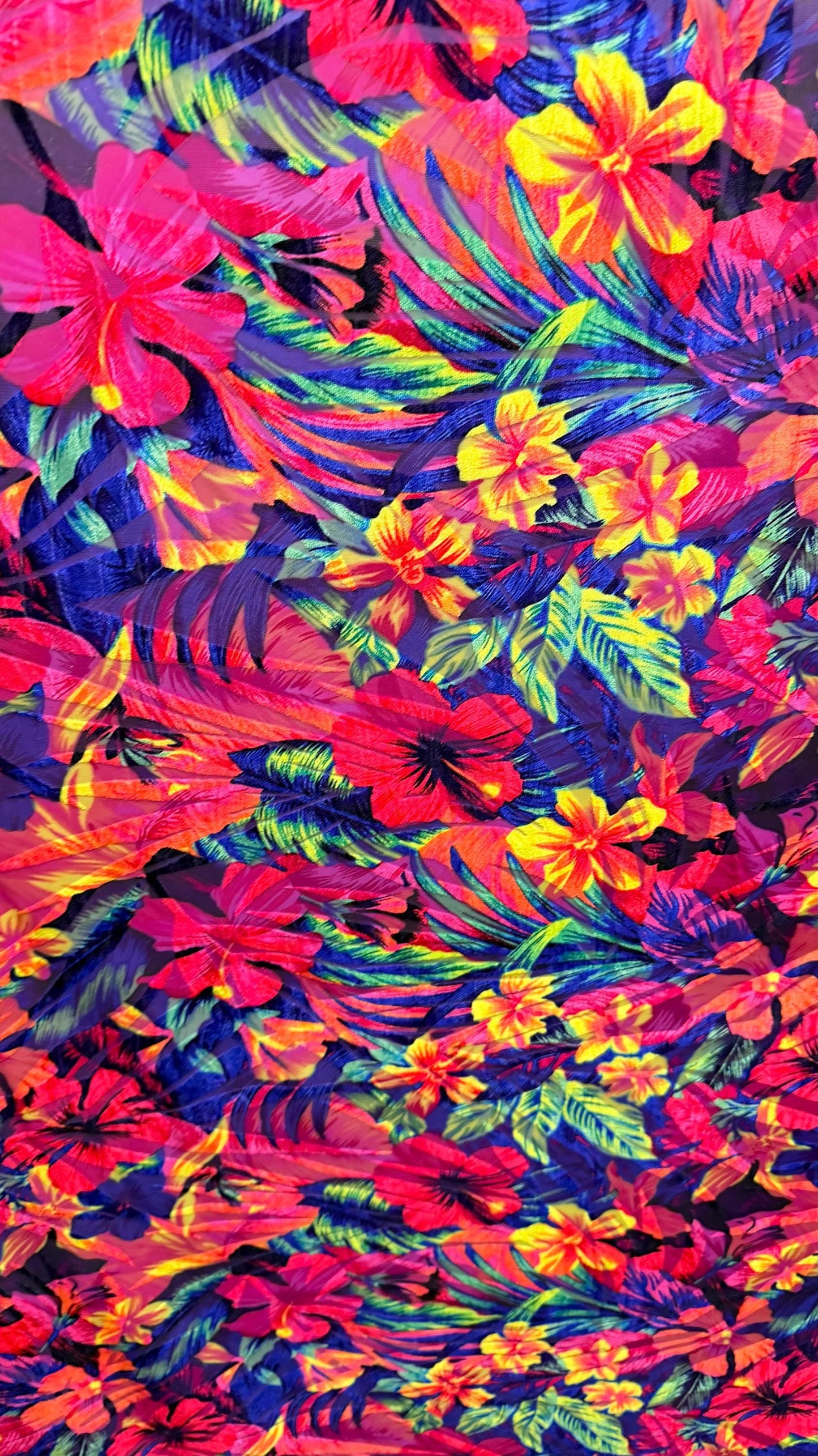 New Burnout Velvet Tropical Flower design multicolor 4way Stretch 58/60" Sold by the YD. Ships worldwide from Los Angeles California USA.