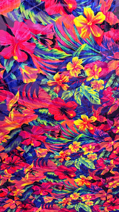New Burnout Velvet Tropical Flower design multicolor 4way Stretch 58/60" Sold by the YD. Ships worldwide from Los Angeles California USA.