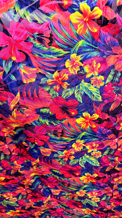 New Burnout Velvet Tropical Flower design multicolor 4way Stretch 58/60" Sold by the YD. Ships worldwide from Los Angeles California USA.