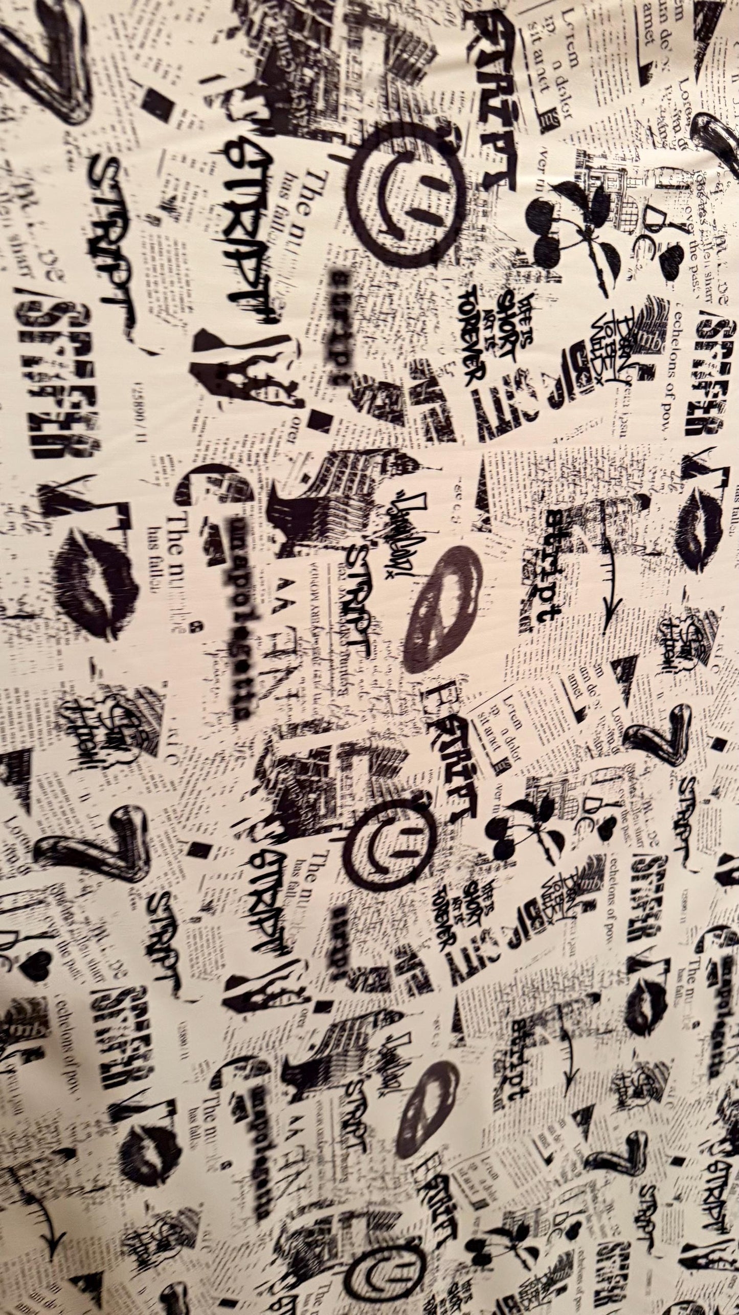 Newspaper fashion design Black/White  print on great quality of nylon spandex 4-way stretch 58/60”
