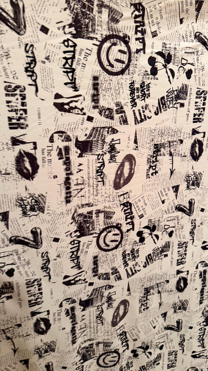 Newspaper fashion design Black/White  print on great quality of nylon spandex 4-way stretch 58/60”