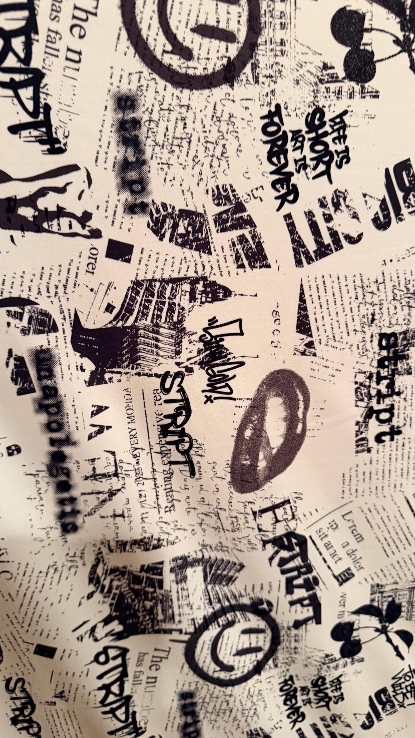 Newspaper fashion design Black/White  print on great quality of nylon spandex 4-way stretch 58/60”