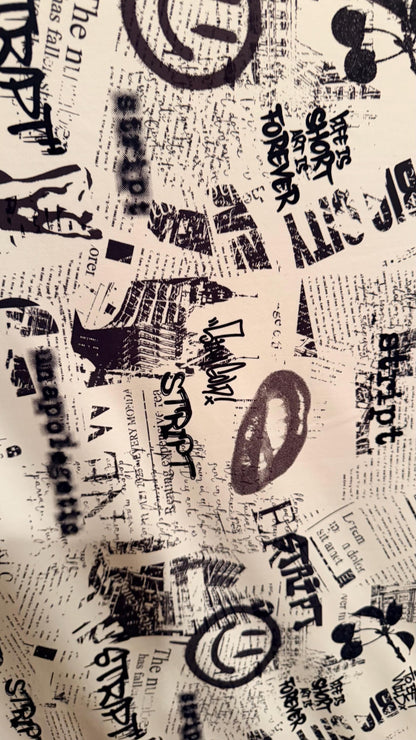Newspaper fashion design Black/White  print on great quality of nylon spandex 4-way stretch 58/60”
