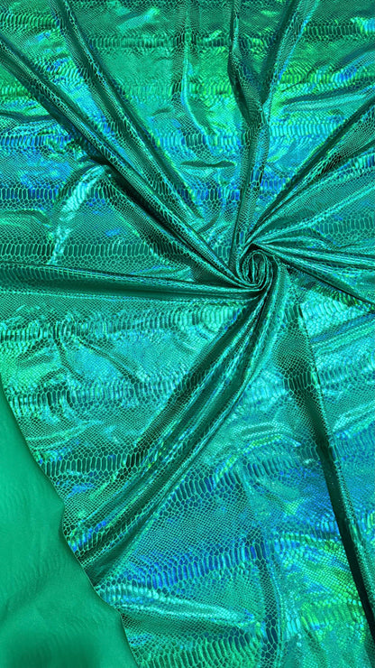 New iridescent foil King Snake design nylon spandex 4way Stretch 58/60" Sold by the YD. Ships Worldwide from Los Angeles California USA.