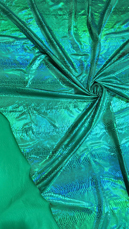 New iridescent foil King Snake design nylon spandex 4way Stretch 58/60" Sold by the YD. Ships Worldwide from Los Angeles California USA.