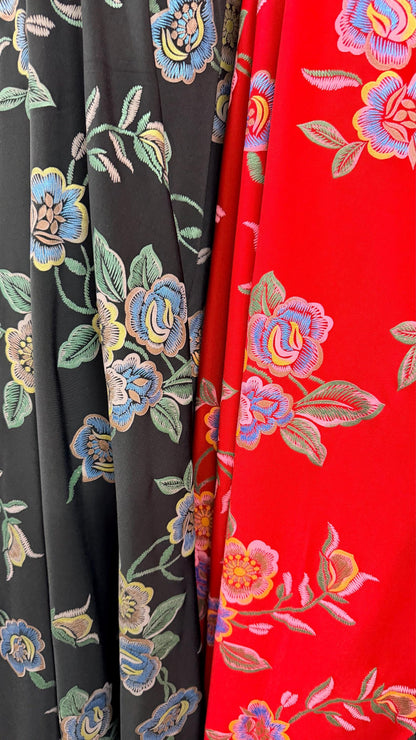 New Romantic floral design  print on poly spandex l 4-way stretch 58/60” High Quality fabrics by AlexLAFabrics