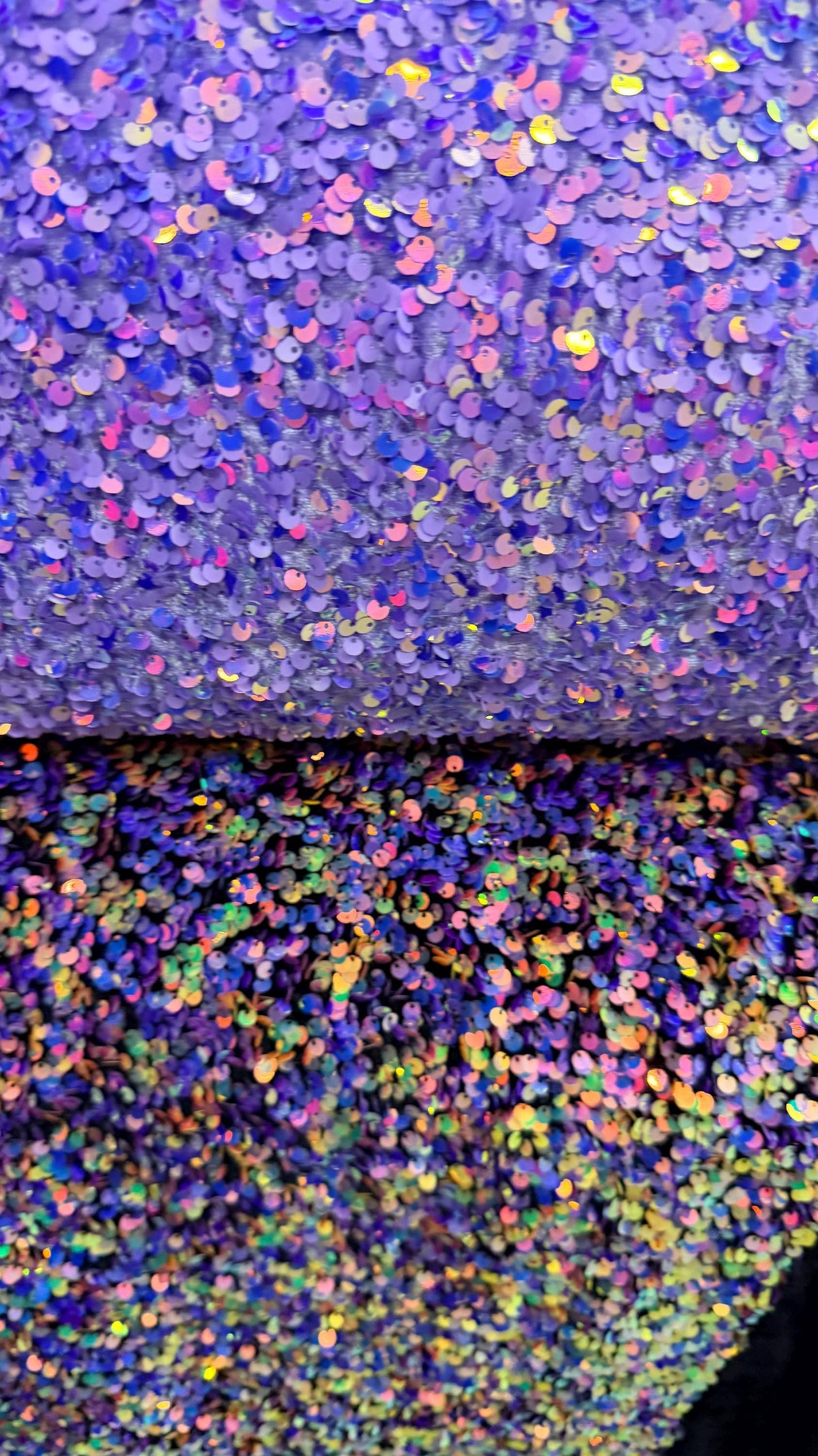 New stretch velvet with luxury sequins all over 5mm Iridescent sequins 2-way stretch 58/60” Sold by the YD. Ships worldwide from Los Angeles