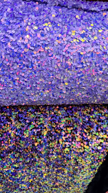 New stretch velvet with luxury sequins all over 5mm Iridescent sequins 2-way stretch 58/60” Sold by the YD. Ships worldwide from Los Angeles