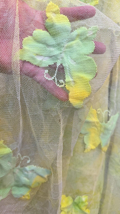 Butterfly design Green/Yellow on stretch mesh 2-way stretch 54/55" Sold by the yd. Ships worldwide from Los Angeles California USA