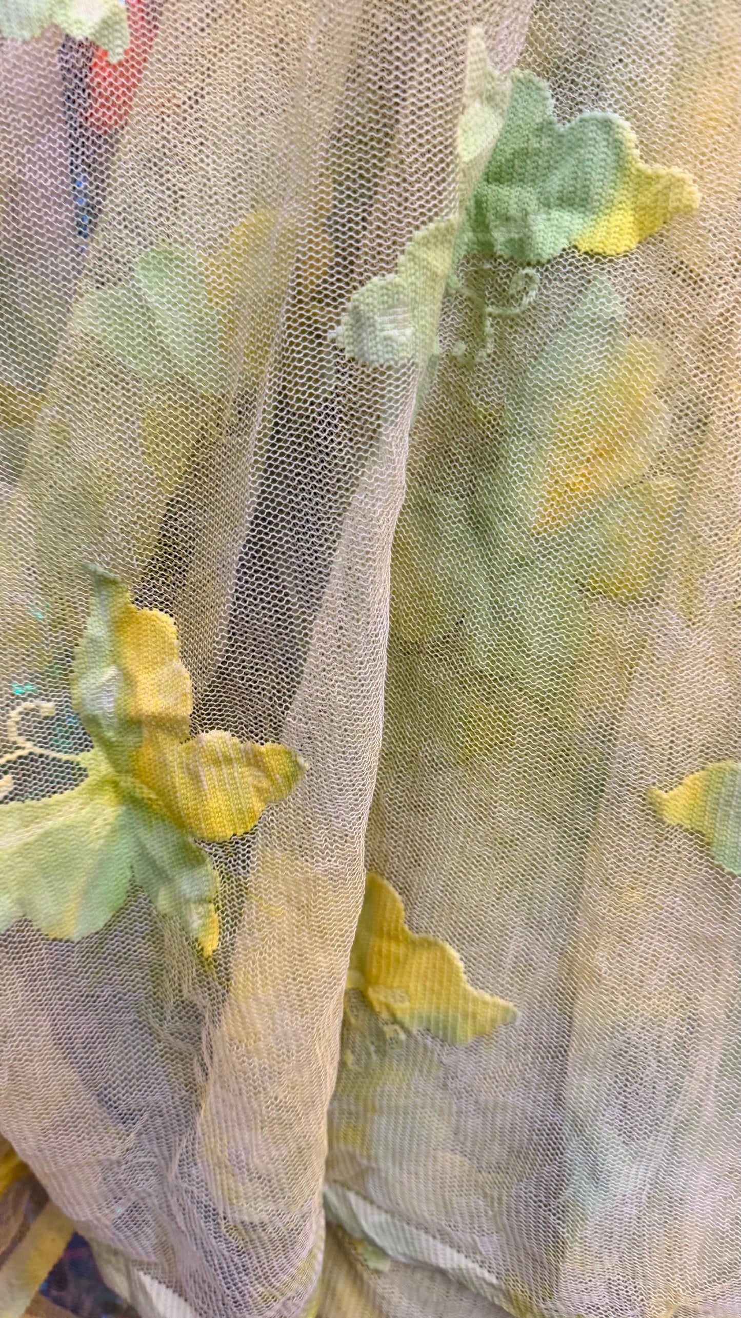 Butterfly design Green/Yellow on stretch mesh 2-way stretch 54/55" Sold by the yd. Ships worldwide from Los Angeles California USA
