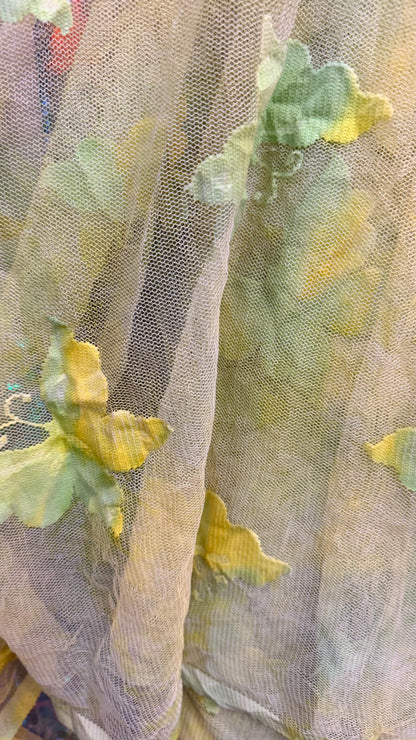 Butterfly design Green/Yellow on stretch mesh 2-way stretch 54/55" Sold by the yd. Ships worldwide from Los Angeles California USA