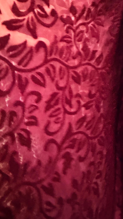 New Italian Burnout velvet Leaves design merlot color luxury 4-way stretch velvet 58/60” Sold by the YD. Ships worldwide from Los Angeles.