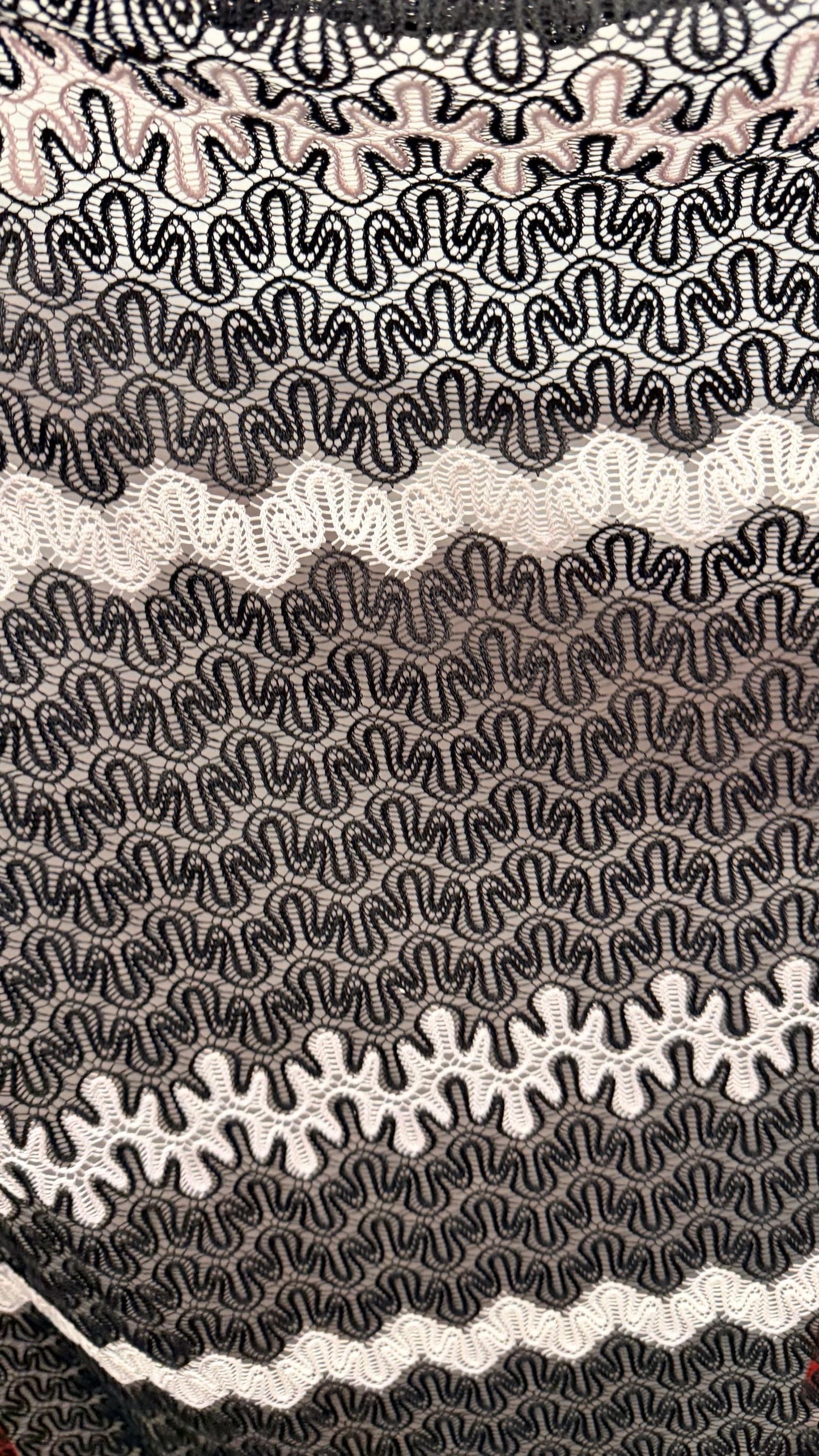 New Lace Crochet design Black/white 4-way stretch 58/60” Sold by the YD. High quality fabrics by AlexLAFabrics